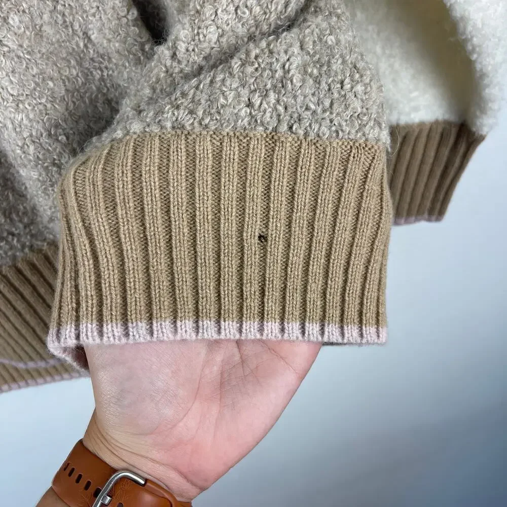 J.Crew Colorblock Sweater Hoodie White Mocha Women's L/XL Cozy Oversized *Flaw